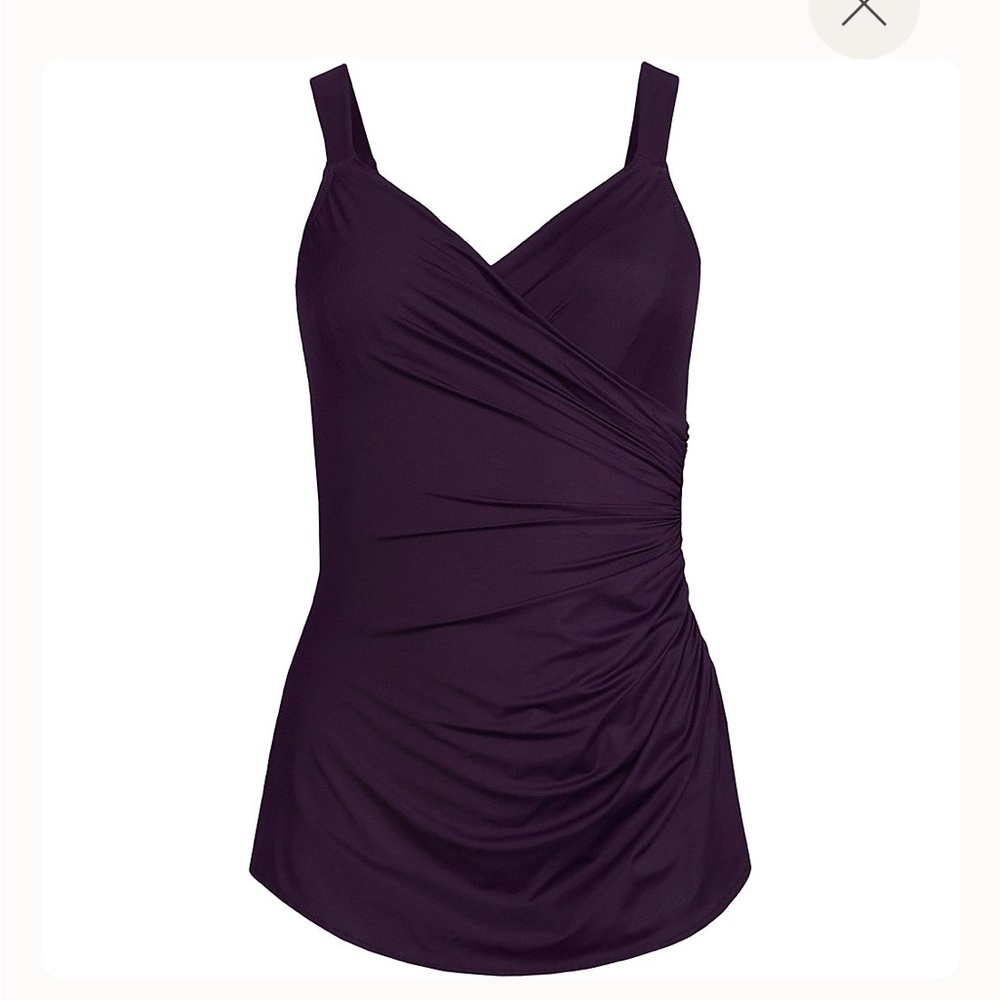 Lands' End Slender Suit Purple Skirted One-Piece Swimsuit